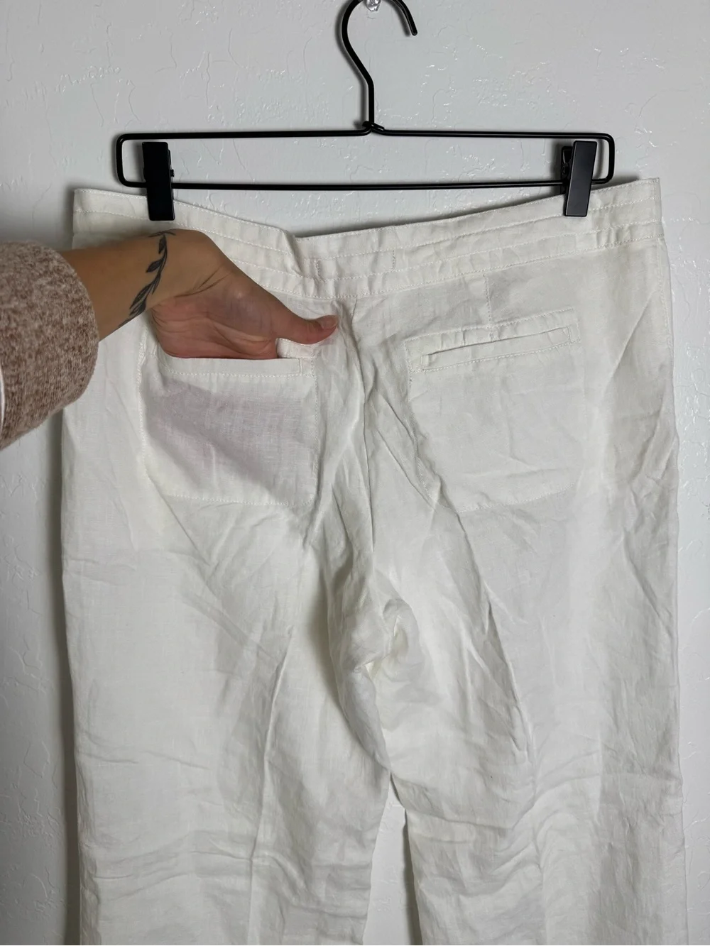Banana Republic White 100% Linen Drawstring Pants Size 8